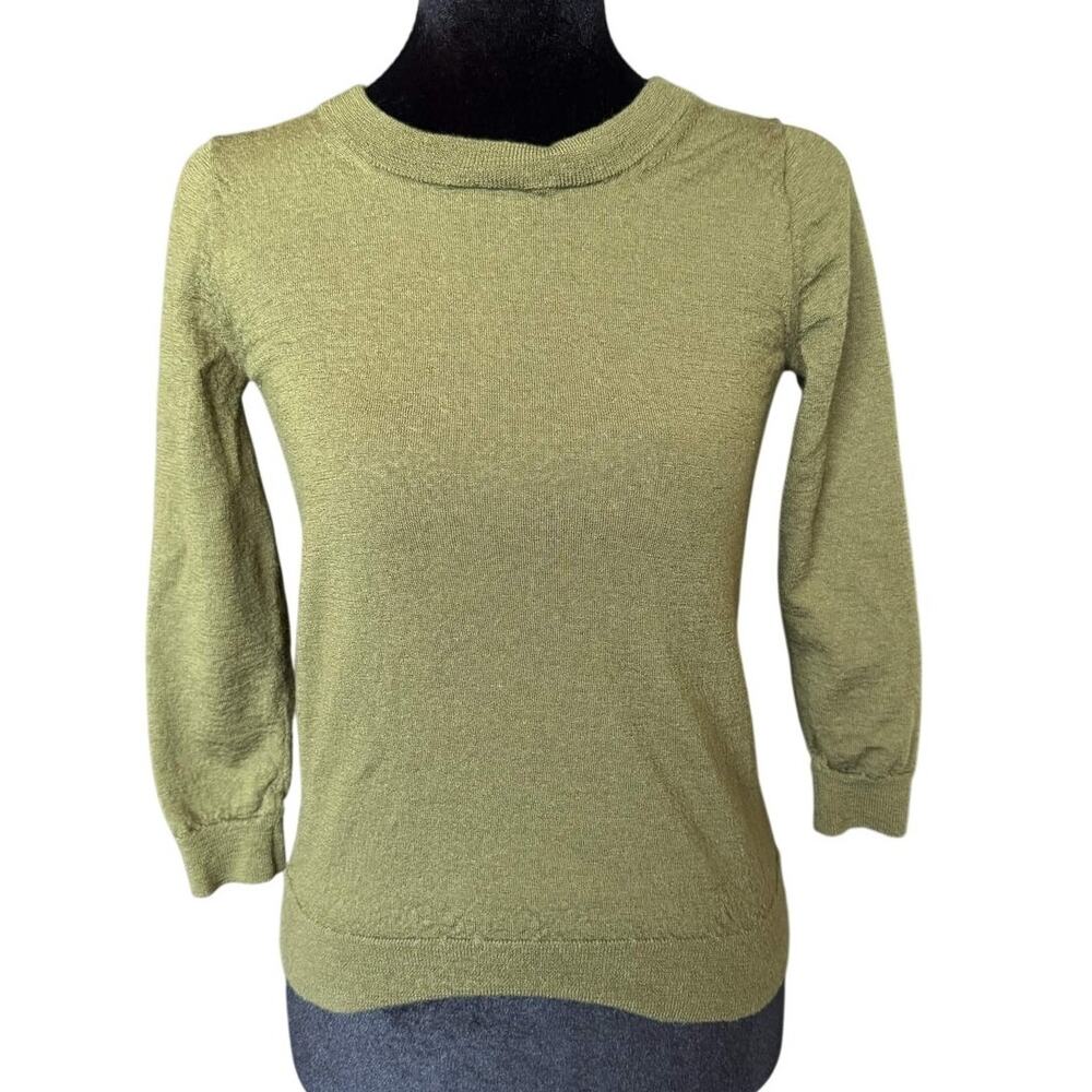 Flawed J Crew Olive Green Merino Wool Crewneck Top Grunge Earthy Gorpcore Small